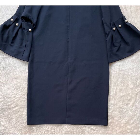 Banana Republic Navy Blue Bell Sleeve Shift Mini Dress with Pearl Accents - Picture 13 of 14